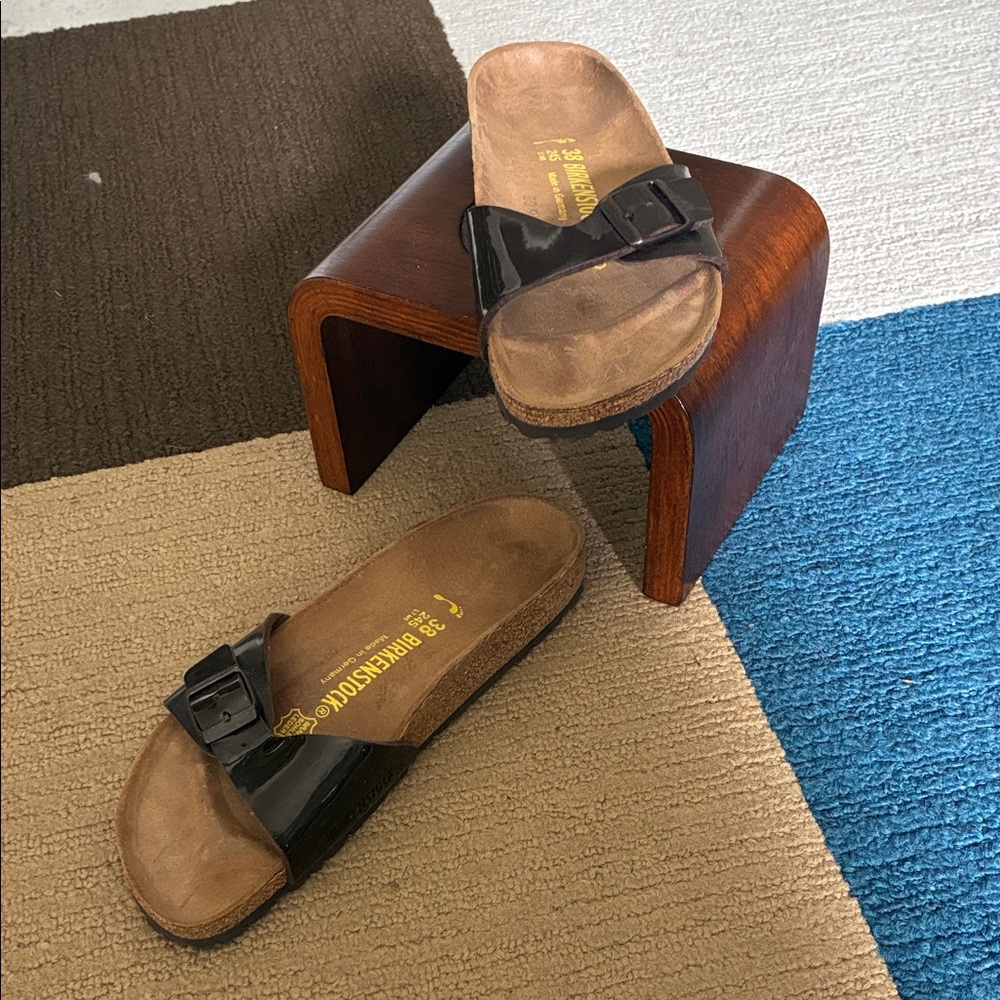 Birkenstock Black and Tan Slide Sandals